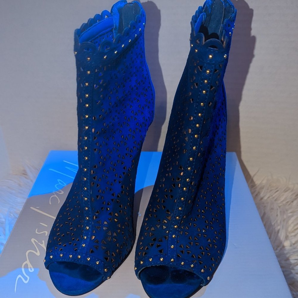 Marc Fisher Blue Suede Sanish Peep Toe Bootie